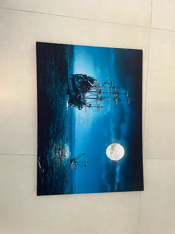 Framed Maritime Moonlight Ship Artwork - Good Condition