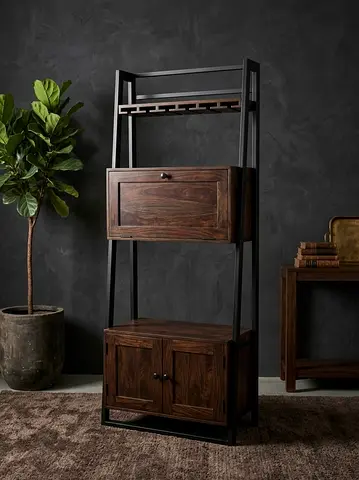 Modern Industrial Bar Cabinet with Glass Holder
