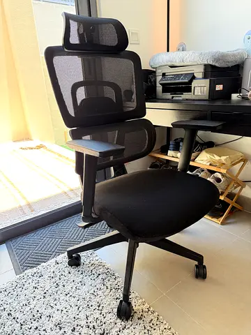 Ergonomic Office Chair with Headrest and Lumbar Support - Good Condition with table