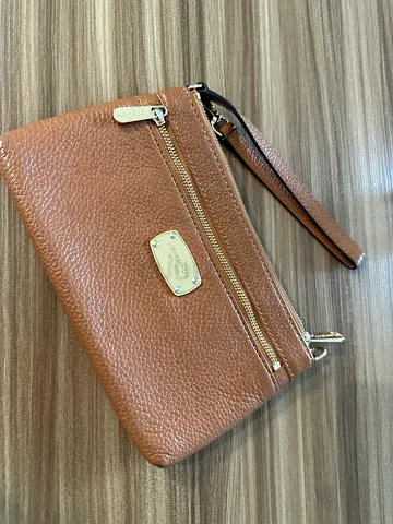 Brown Michael Kors Leather Wristlet Clutch
