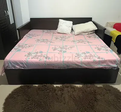 Sofa come bed Solid wood double queen size bed frame with headboard (dark brown) - good condition