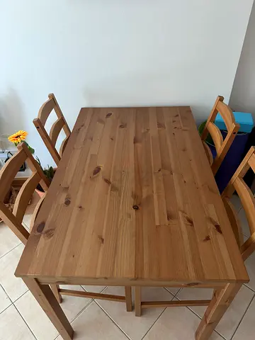 Solid Wood Dining Table with 4 Chairs - Good Condition
