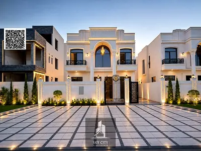 Neoclassical villa with a garden for sale. Dubai villa design, directly opposite a park on Street 311. Registration and ownership fees included. Ready