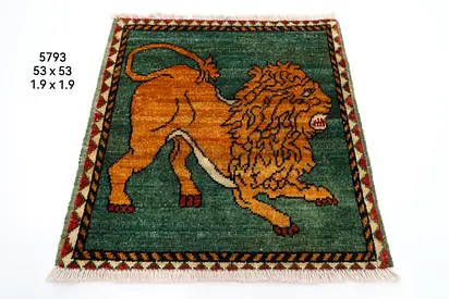 Hand knotted afghan Lion green area Rug 53x53 cm gift rug carpet door mat rug small rug carpet