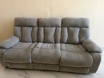 Comfortable 3-Seater Grey Fabric Reclining Sofa - 2 no.