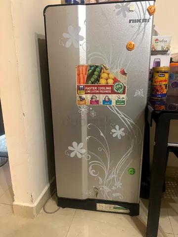 Used single-door refrigerator - compact silver floral design