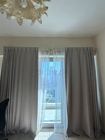 Light grey blackout curtains with sheer inner panels - set of 2