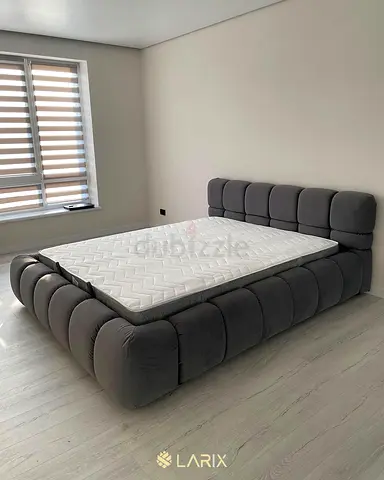 Gray Upholstered Queen Bed Frame with Headboard - Modern Larix