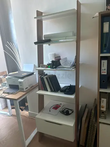 Wooden shelving unit with integrated desk - good condition