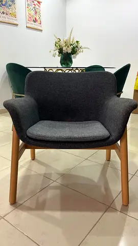 Modern Grey Armchair with Wooden Legs