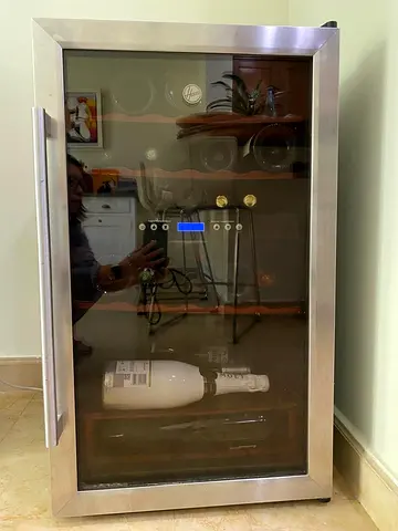 Compact stainless steel wine cooler/fridge - single door, good condition