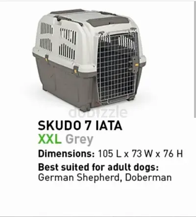 Skudo 7 IATA airline Pet Carrier crate cage - XXL/Grey