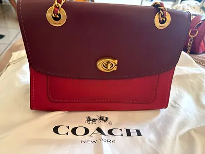 Coach two-tone leather shoulder bag with chain strap