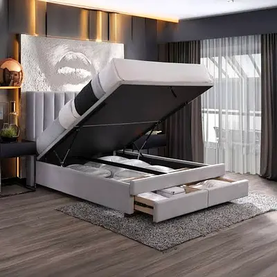 King Size 180x200 Luxurious Design Bedframe - Hydraulic Storage  Drawers can be installed