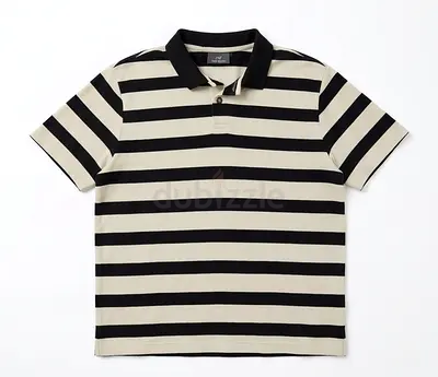 HnM Beige and Black Striped Polo Shirt Y2K  - Size XL,