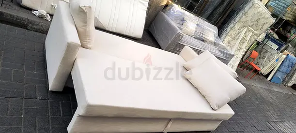 Cream Fabric L-Shape Sofa Bed with Storage - Good Condition