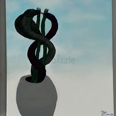 Minimalist Cobra  Bamboo Symbolism: Acrylic Painting
