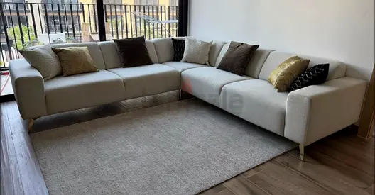Light grey L-shaped sectional sofa with cushions - modern design