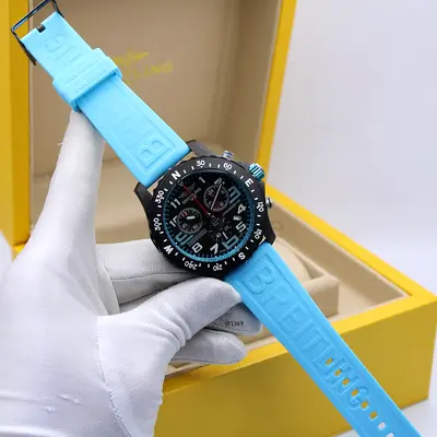 Breitling-style Chronograph Watch with Blue Rubber Strap