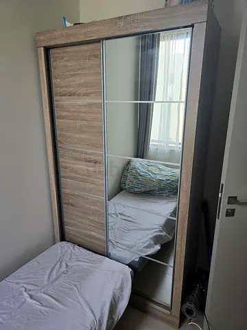 Oak Wardrobe with Sliding Doors and French Mirrors