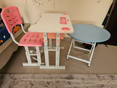 Adjustable Kids Study Desk and Chair with Extra Folding Table