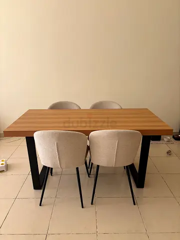 URGENT TO SELL: Brown Dining Table with Beige 4 Seats