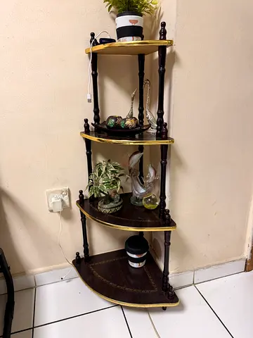 Wooden 4 Tier Corner Shelf Unit — Dark Finish