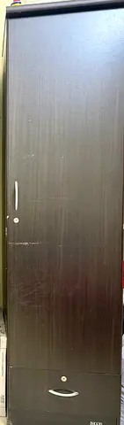 Dark Wood Single-door Wardrobe with Bottom Drawer - Good Condition