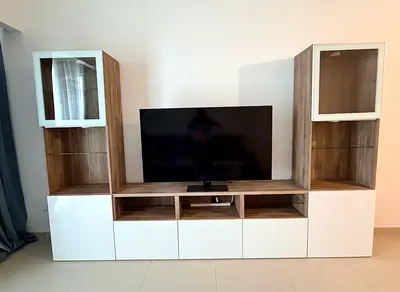 Besta Modern TV Entertainment Unit with Storage - Light Wood  White