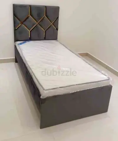 Brand New Single Bed with Upholstered Headboard and Mattress - Grey