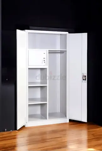 White Metal Wardrobe/Storage Cabinet with Shelves and Lock