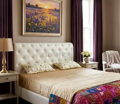 White Tufted King Size Bed with Headboard