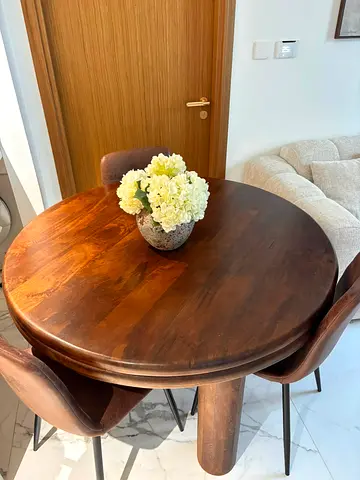Solid Wood Round Dining Table with 4 Chairs - Dark Brown - 5 months old
