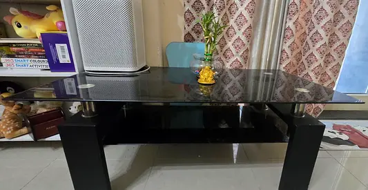 Black Glass Top Coffee Table with Storage Shelf - Good Condition
