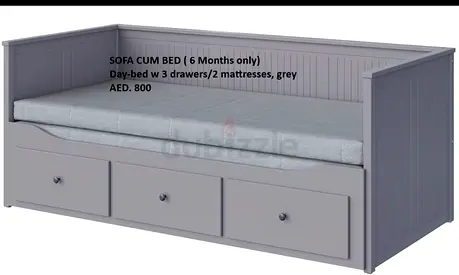 Grey Daybed with 3 Drawers + 2 Mattresses (6 months old)