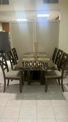 Wooden 6-Seater Dining Table with Chairs - Good Condition - 1200 AED
