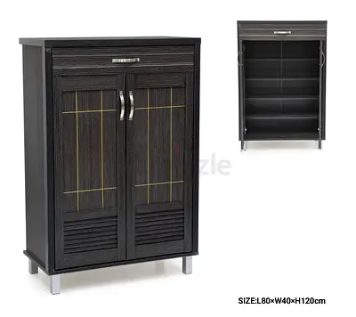 Dark Wood Shoe Cabinet with Drawer and Multiple Shelves (80x40x120cm)