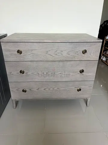 Crate and Barrel Light Grey Wooden 3-Drawer Dresser / Chest