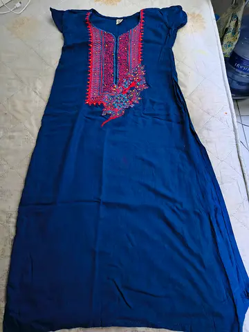 Elegant Blue Embroidered Long Dress / Kurti – Excellent Condition