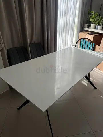 White Modern Dining Table with Metal Legs - Good Condition