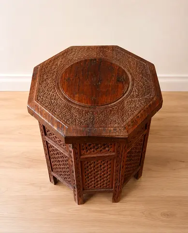 Marina Home Hand-carved Octagonal Wooden Side Table / Stool