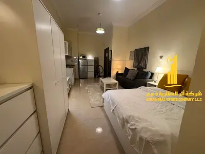 For monthly rent in Ajman - a luxurious studio with a Fully separate kitchen, fully furnished new, elegant furniture and a fully equipped kitchen