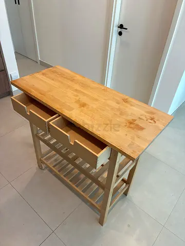 Ikea Wooden Kitchen Island Cart with Drawers and Shelf