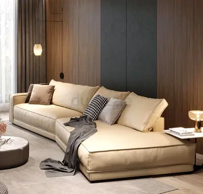 Beige L-shaped Modern Sofa with Chaise Longue - Good Condition