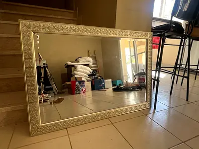 Large Decorative Wall Mirror with Ornate silver Frame