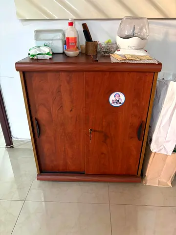 small shelf with sliding doors
