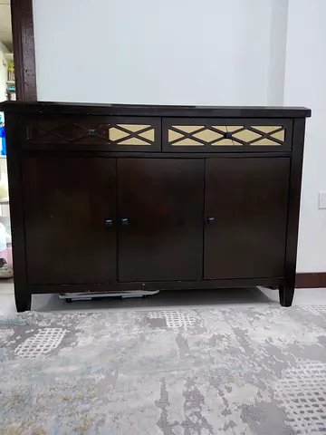 Dark Wood Sideboard / Console Cabinet with Decorative Drawer Panels