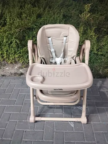 Adjustable Beige Baby High Chair with Tray - Good Condition