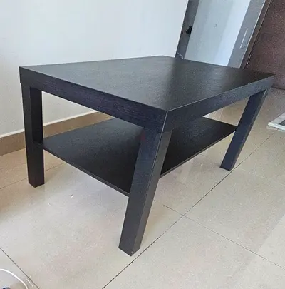 Solid Black Wood Coffee Table with Lower Shelf - Good Condition