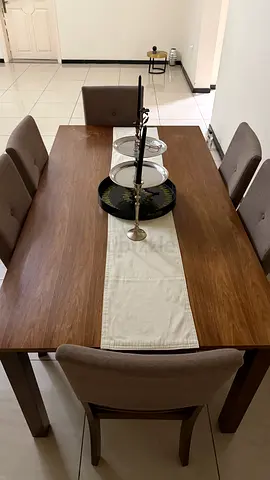 Solid Wood 6-Seater Dining Table with Chairs - Good Condition